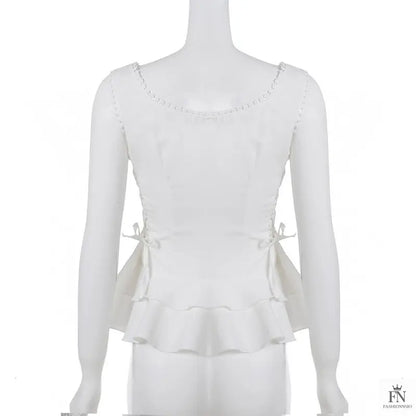 Button Side Drawstring Ruffle Top - Fashionnsio
