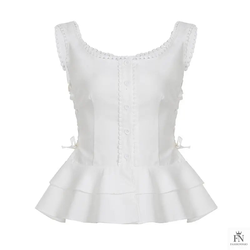 Button Side Drawstring Ruffle Top - Fashionnsio