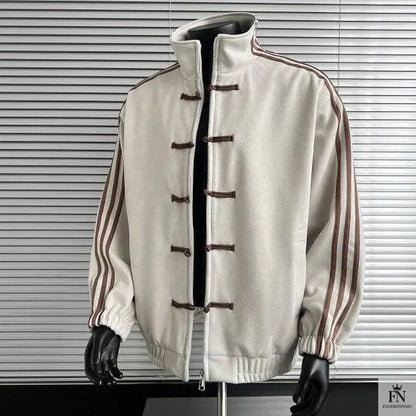Button Stripes Chinese Jackets - Fashionnsio