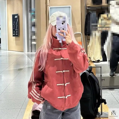 Button Stripes Chinese Jackets - Fashionnsio