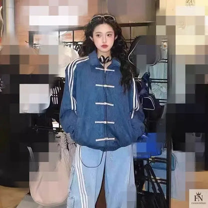 Button Stripes Chinese Jackets - Fashionnsio