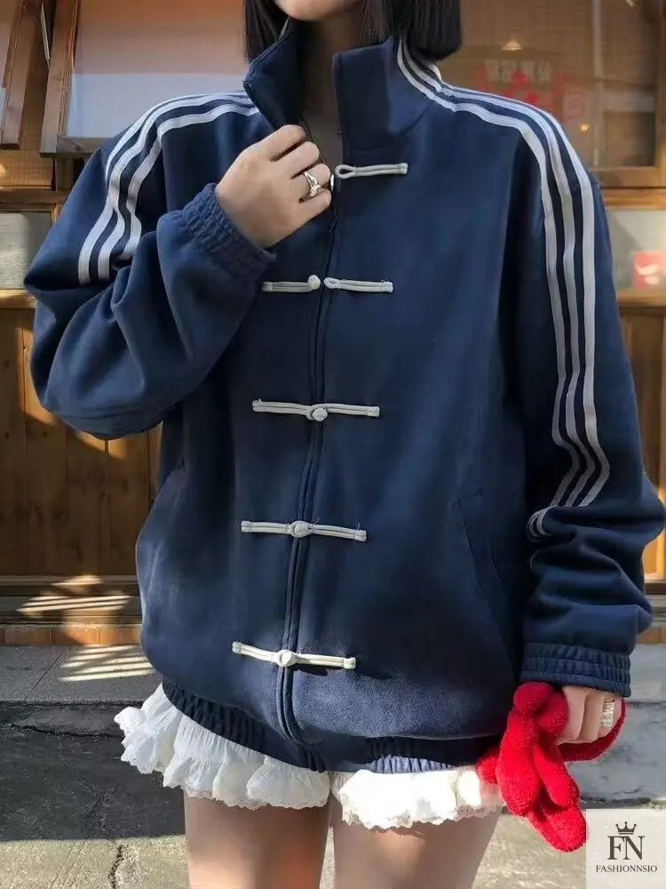Button Stripes Chinese Jackets - Fashionnsio