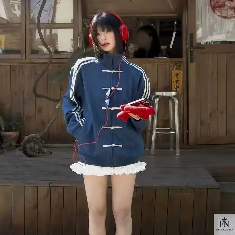 Button Stripes Chinese Jackets - Fashionnsio