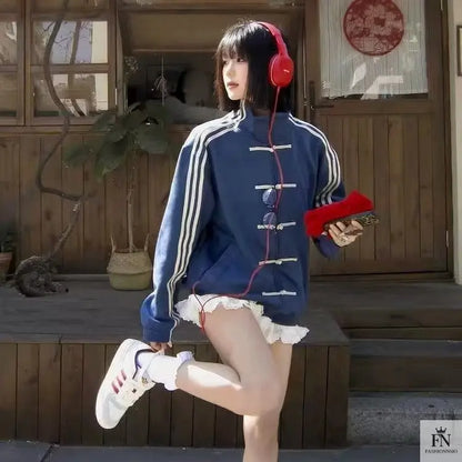 Button Stripes Chinese Jackets - Fashionnsio