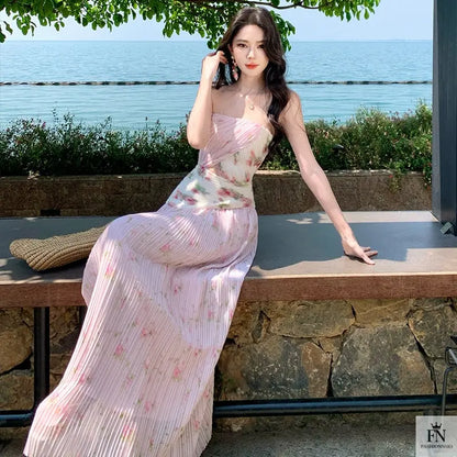 Figure Flattering Pleated Long Dress - Fashionnsio