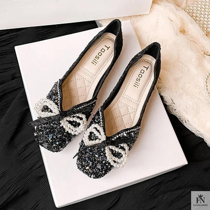 Cinderella Pearl Bow Flats - Fashionnsio