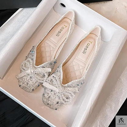 Cinderella Pearl Bow Flats - Fashionnsio