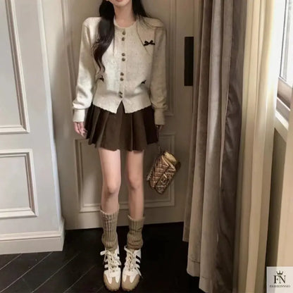 Dotted Button Bow Cardigan Top - Fashionnsio