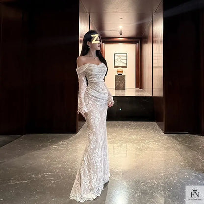 Cold Shoulder Lace Gown Dress - Fashionnsio