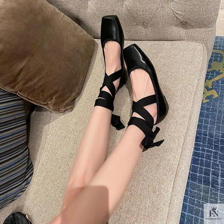 Cross Lace Up Ballet Flats - Fashionnsio