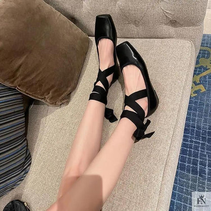 Cross Lace Up Ballet Flats - Fashionnsio