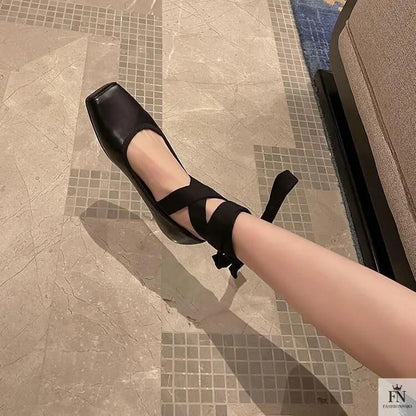 Cross Lace Up Ballet Flats - Fashionnsio