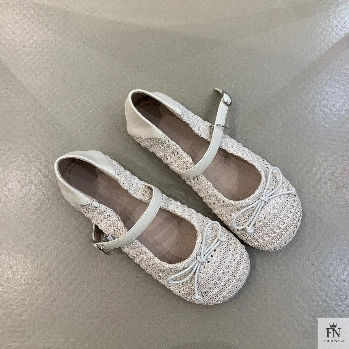 Crochet Buckle Strap Bow Flats - Fashionnsio
