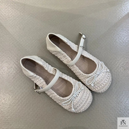 Crochet Buckle Strap Bow Flats - Fashionnsio