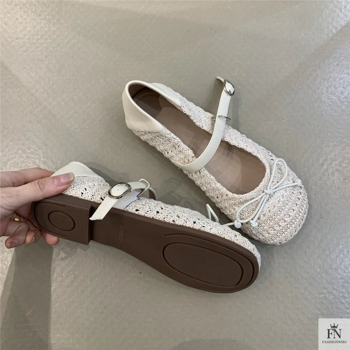 Crochet Buckle Strap Bow Flats - Fashionnsio