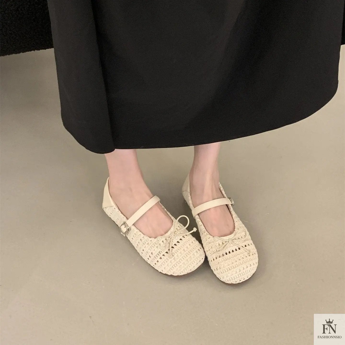 Crochet Buckle Strap Bow Flats - Fashionnsio