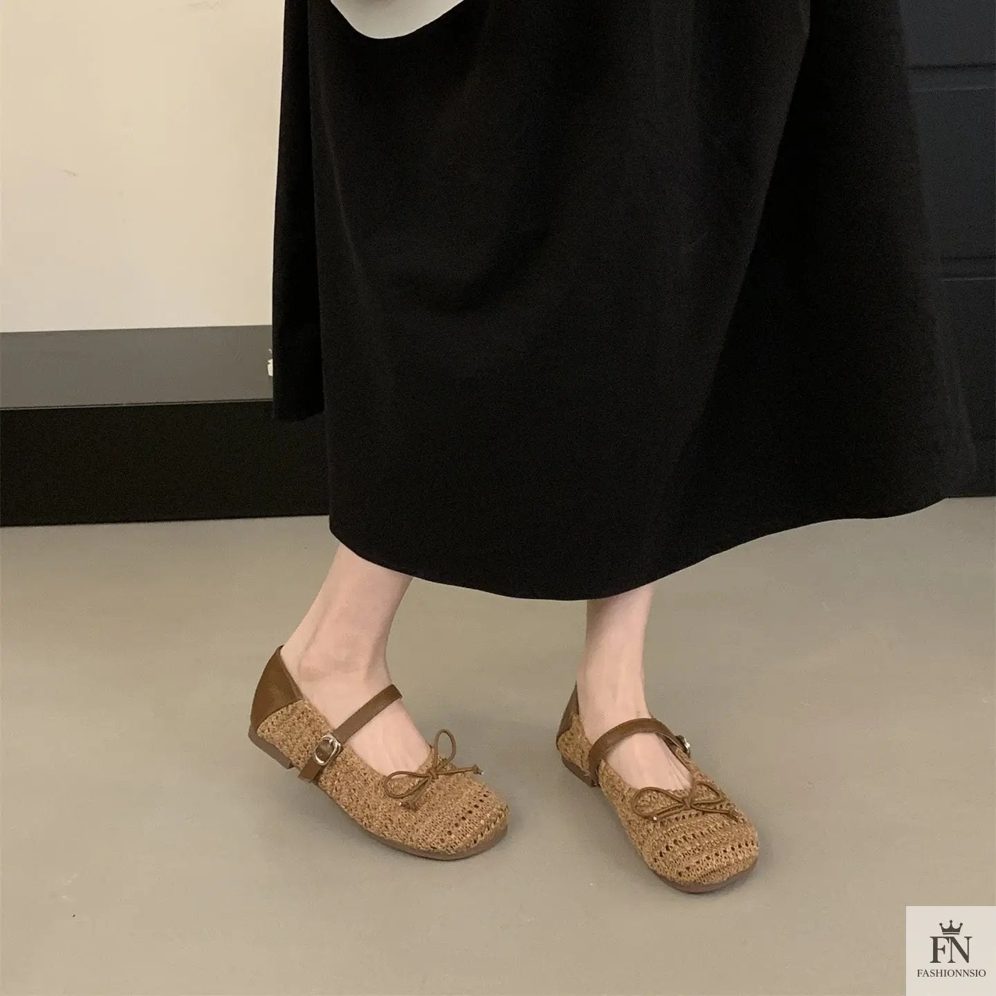 Crochet Buckle Strap Bow Flats - Fashionnsio