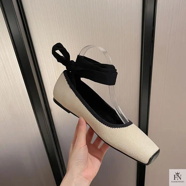 Cross Lace Up Ballet Flats - Fashionnsio