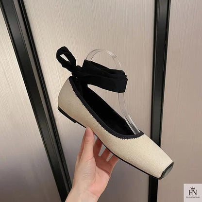 Cross Lace Up Ballet Flats - Fashionnsio