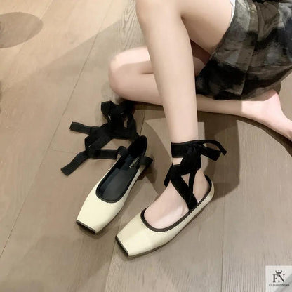 Cross Lace Up Ballet Flats - Fashionnsio