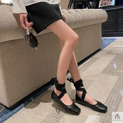 Cross Lace Up Ballet Flats - Fashionnsio