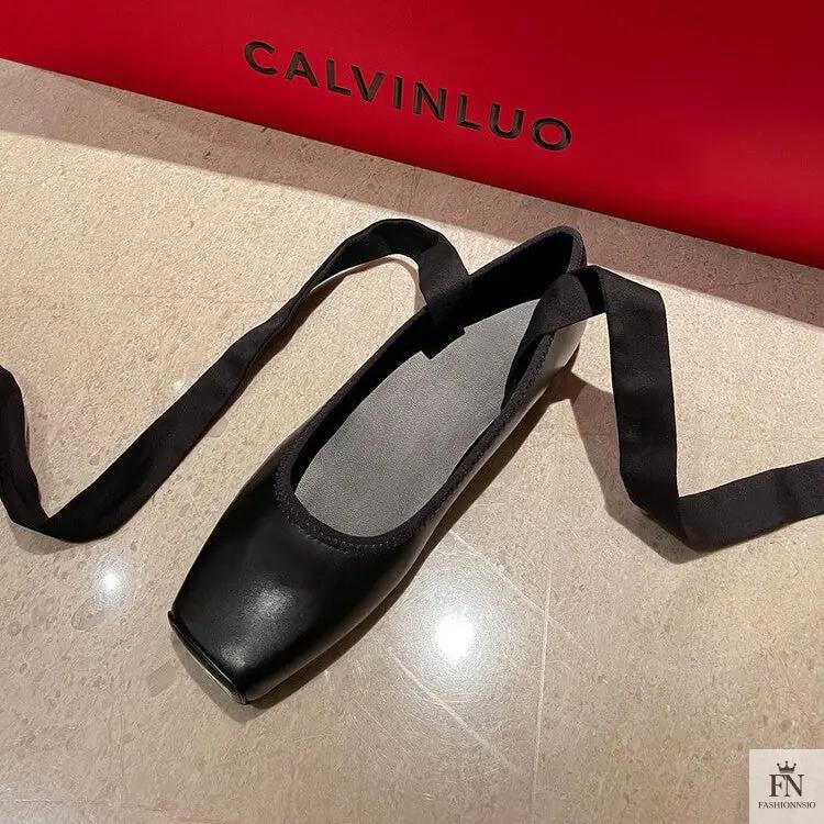 Cross Lace Up Ballet Flats - Fashionnsio