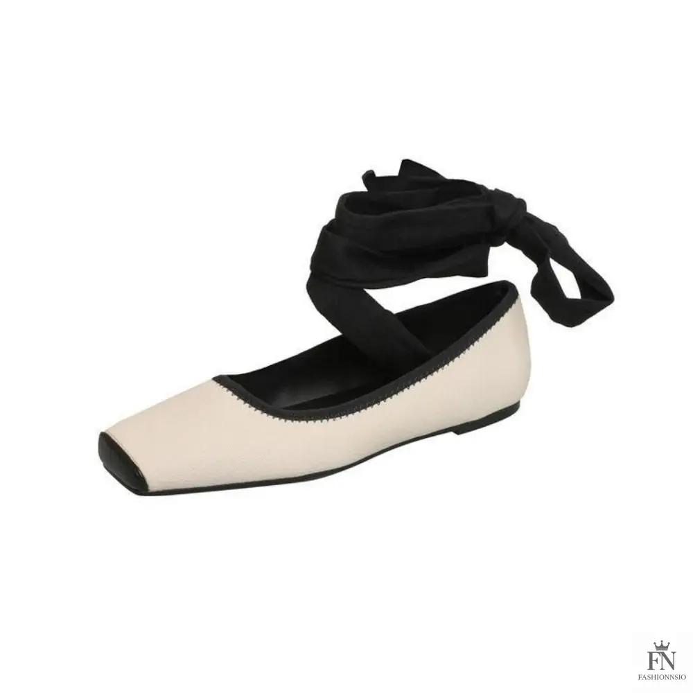 Cross Lace Up Ballet Flats - Fashionnsio