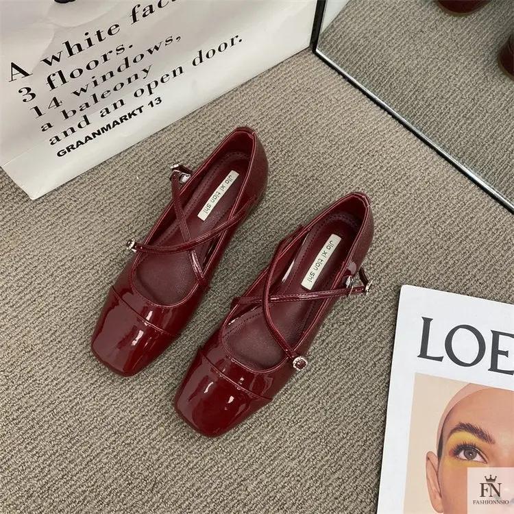 Cross Strap Mary Jane Flats - Fashionnsio