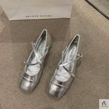 Cross Strap Mary Jane Flats - Fashionnsio