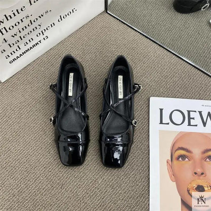 Cross Strap Mary Jane Flats - Fashionnsio