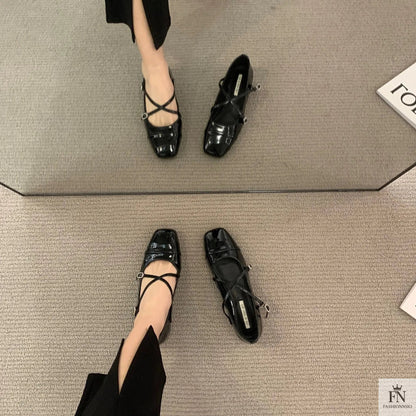 Cross Strap Mary Jane Flats - Fashionnsio