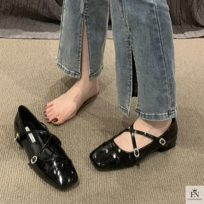 Cross Strap Mary Jane Flats - Fashionnsio