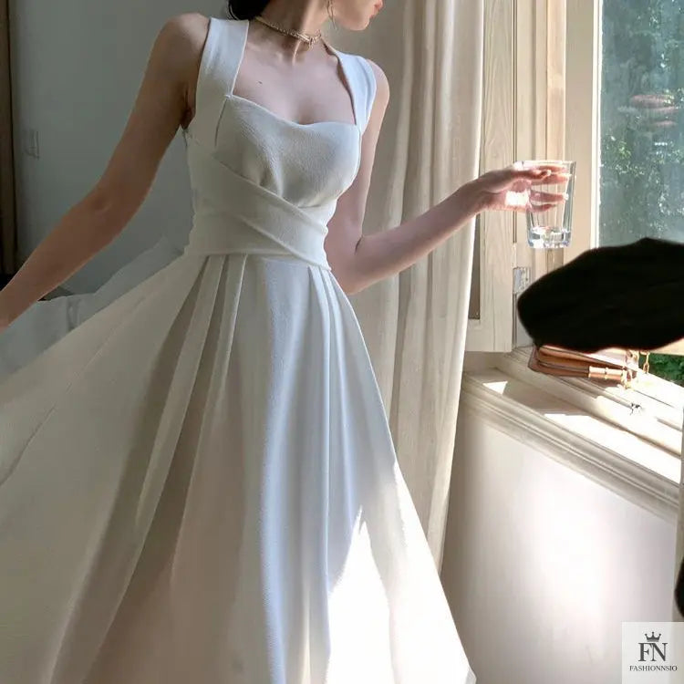 Cross Strap Waist Midi Dress - Fashionnsio