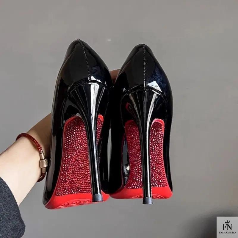 Crystal Studded Red Bottom Heels - Fashionnsio