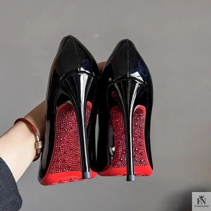 Crystal Studded Red Bottom Heels - Fashionnsio