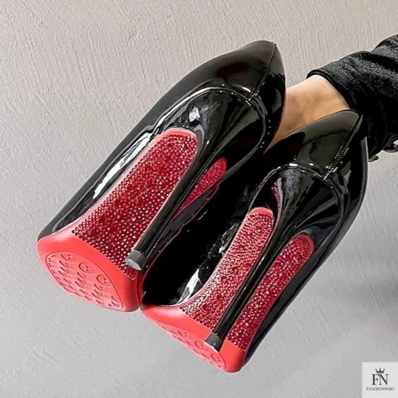 Crystal Studded Red Bottom Heels - Fashionnsio