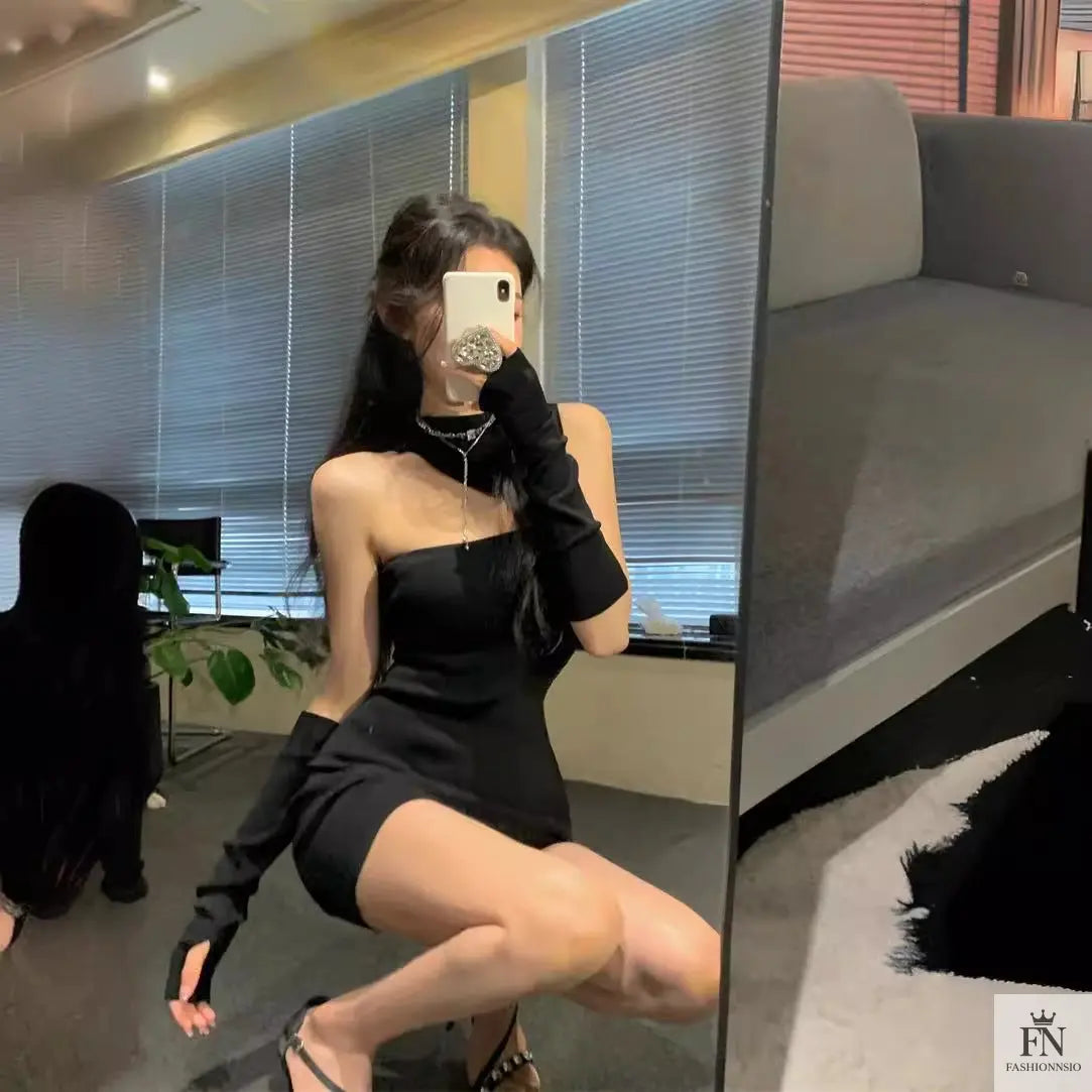 Cut-Out Mini Dress with Sleeves