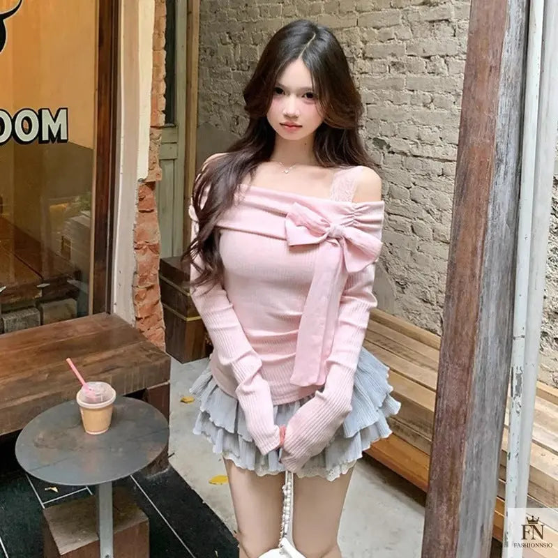 Cute Off-shoulder Bow Top - Fashionnsio