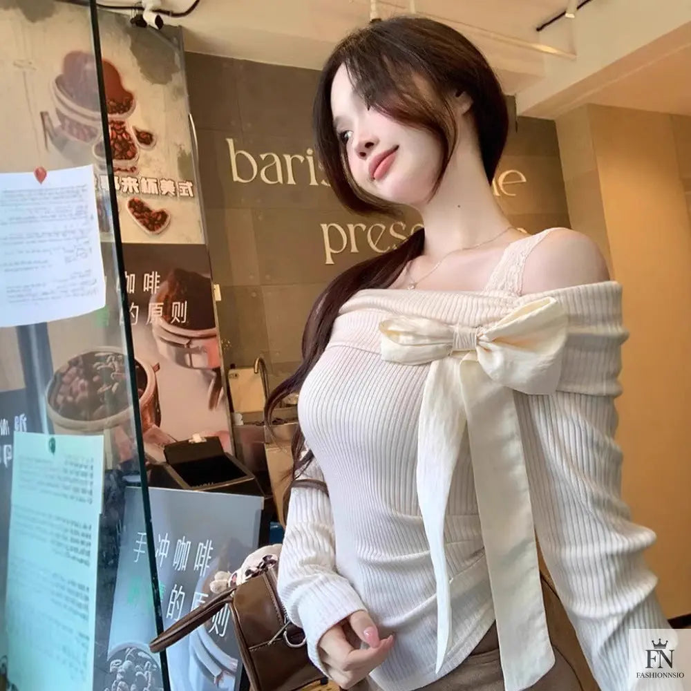 Cute Off-shoulder Bow Top - Fashionnsio
