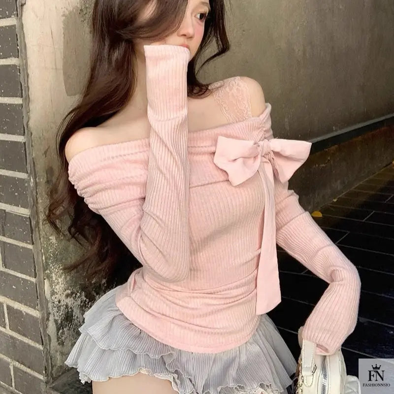 Cute Off-shoulder Bow Top - Fashionnsio