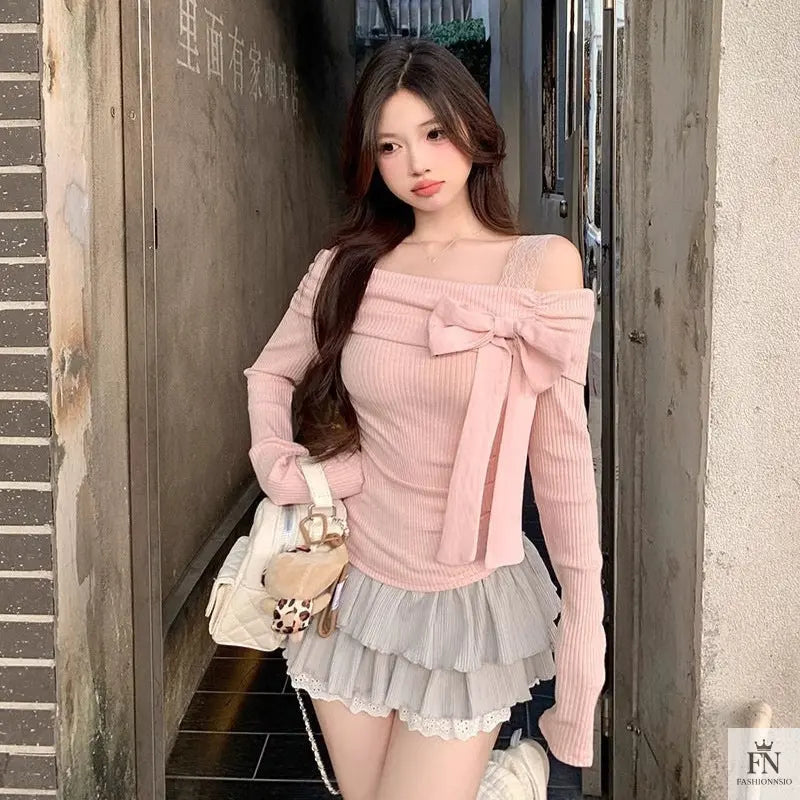 Cute Off-shoulder Bow Top - Fashionnsio