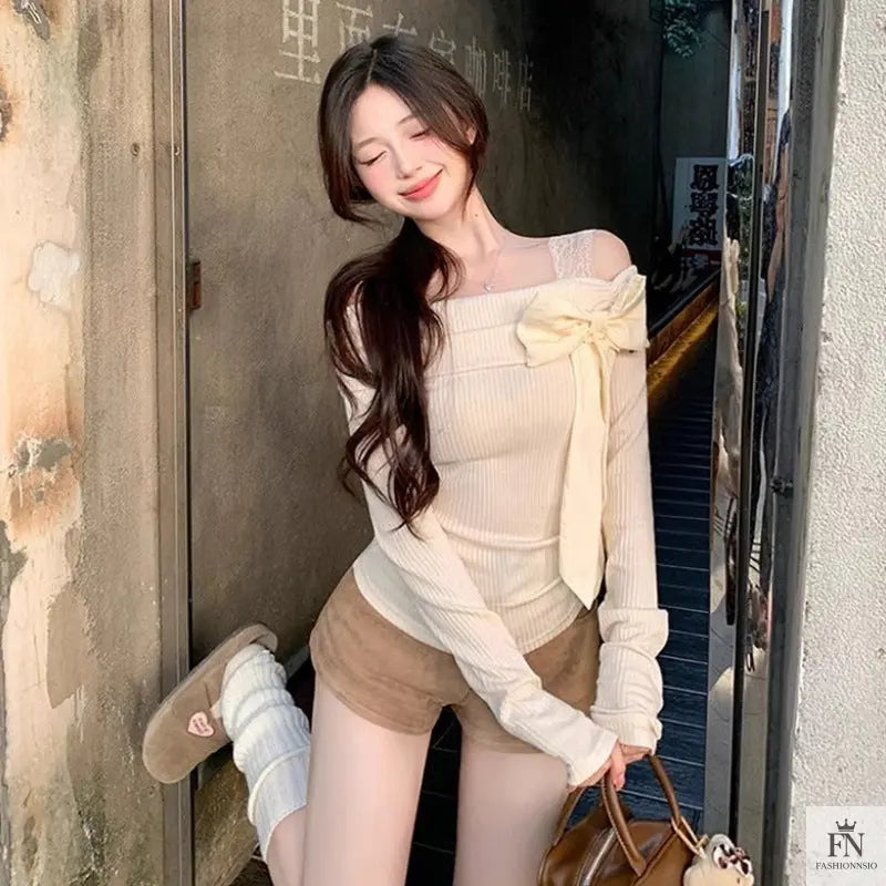 Cute Off-shoulder Bow Top - Fashionnsio