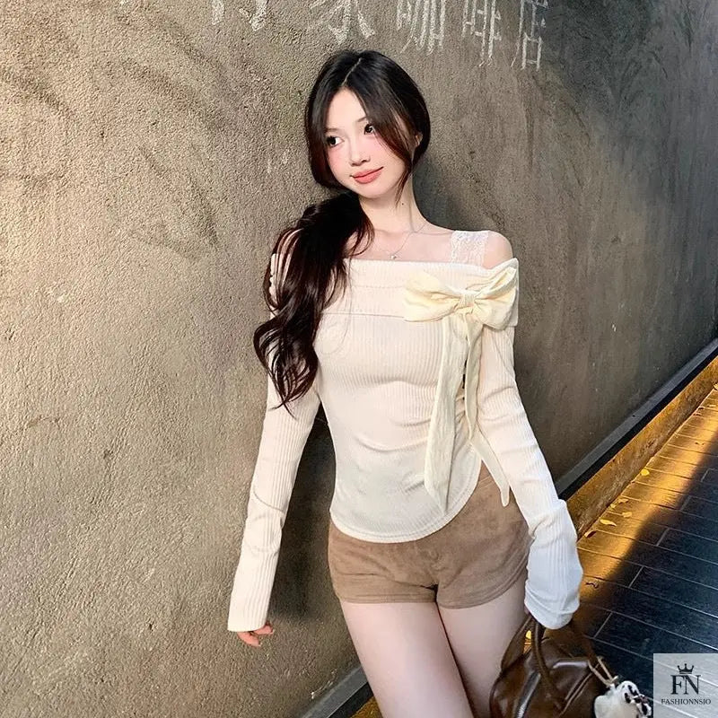 Cute Off-shoulder Bow Top - Fashionnsio