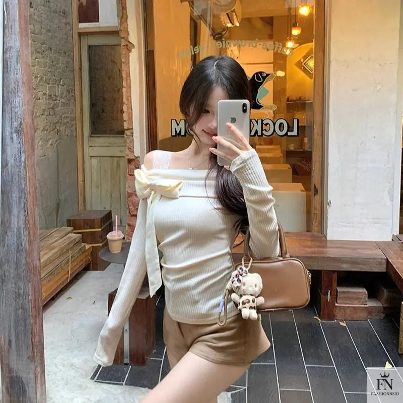 Cute Off-shoulder Bow Top - Fashionnsio