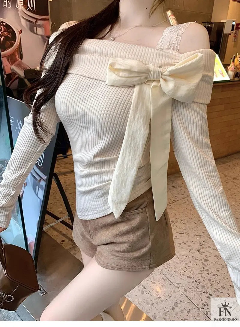 Cute Off-shoulder Bow Top - Fashionnsio