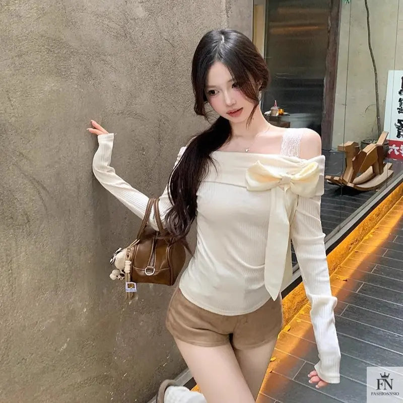 Cute Off-shoulder Bow Top - Fashionnsio