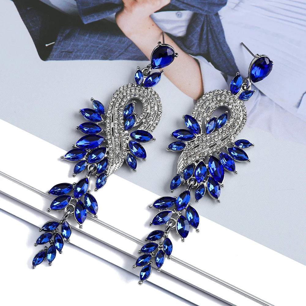 Peacock Leaf Crystal Long Earrings fashionnsio