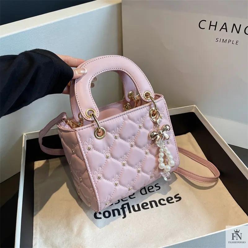 Quilted Diamond Embroidered Handbags - Fashionnsio