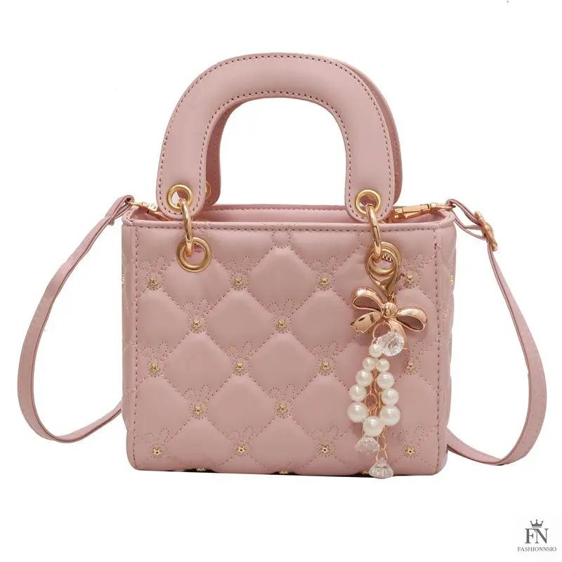 Quilted Diamond Embroidered Handbags - Fashionnsio
