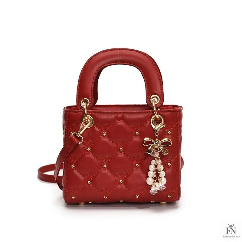 Quilted Diamond Embroidered Handbags - Fashionnsio